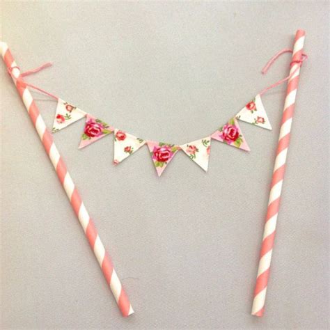 Pink Floral Mini Cake Topper Bunting Flags Including Retro Etsy Uk