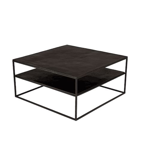 Table Basse Carrée Double Plateau En Métal Noir 80 Cm Zala Tables