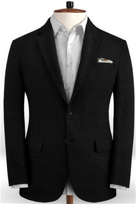 Summer 2 Piece Black Men Linen Suit Slim Fit Beach Groom Wedding