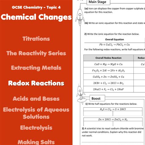 Redox Reactions Home Learning Worksheet GCSE Rocketsheets Co Uk