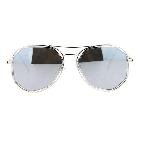 Sa106 Sa106 Octagon Double Frame Aviator Mirror Lens Womens Sunglasses Silver Mirror Walmart