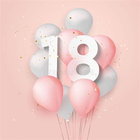 Happy 18th Birthday Gold Foil Balloon Greeting Background Stock Vector