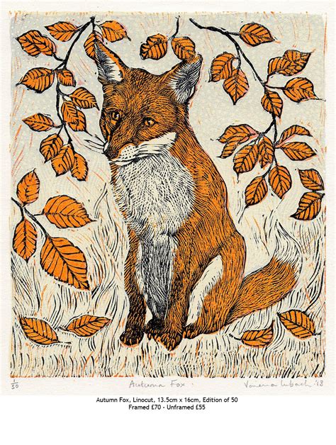 Vanessa Lubach Fox Art Linocut Art Illustration Art