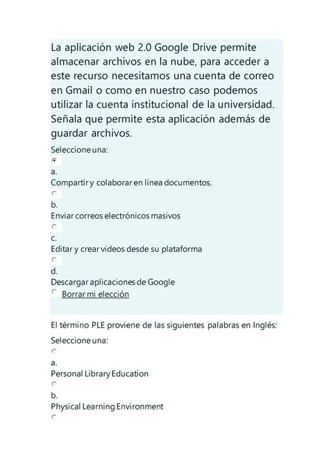 Evalu Practica La Aplicaci N Web Google Drive Permite Almacenar