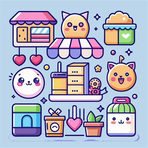 kawaii shop  cute characters  decor premium ai generated vector