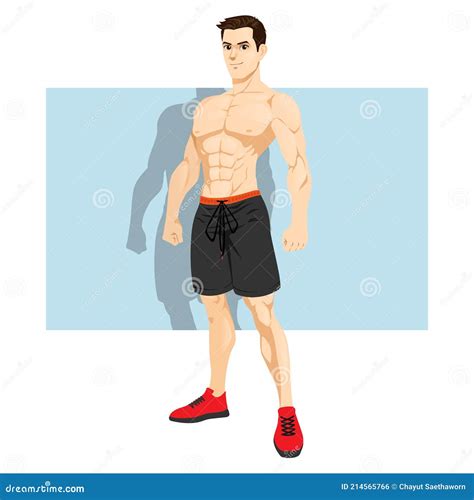 Cartoon Character Handsome Man Muscular Man Athletic Body Man Stock