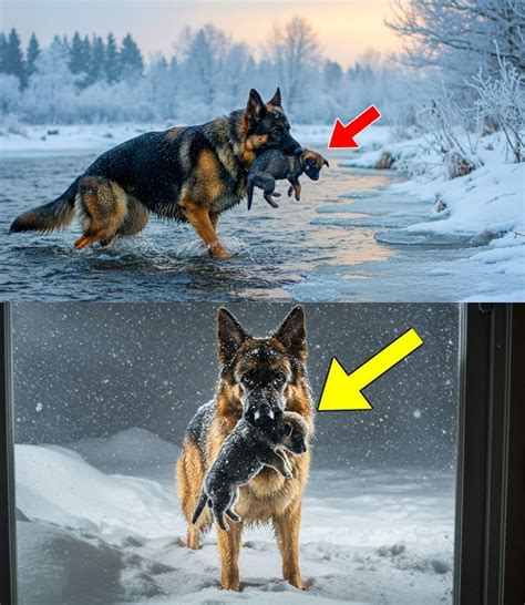 I Love - German Shepherd Carries Dying Puppy Through Freezing River—And