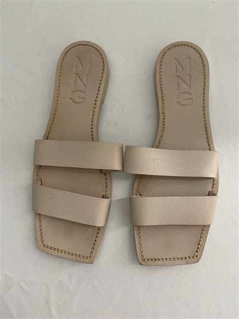 MNG NUDE LEATHER STRAPS SLIDE SANDALS WOMEN SZ Gem