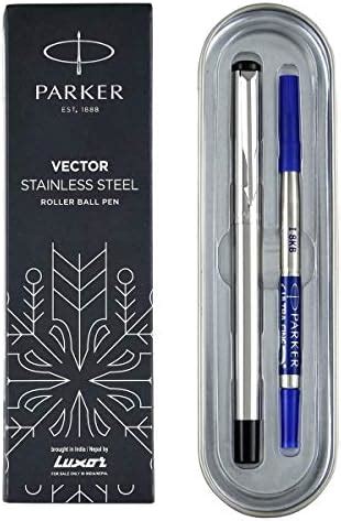 Parker Vector Standard Chrome Trim Roller Ball Pen Black Body Color