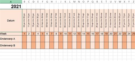 Excel Planning Met Weeknummer Horizontaal 2021 Gratis Tools Voor