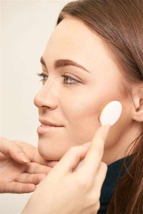 Makeup Professional Artist Apply Face Mascara Woman Beauty Model Nature Nude Look Stock Image