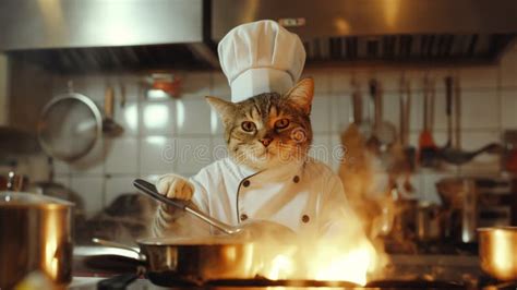 Cat In Chef Uniform Restaurant Kitchen Charming Feline Chef Adds A