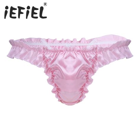 Iefiel Hot Sale Sexy Mens Lingerie Soft Shiny Ruffled Frilly Sissy