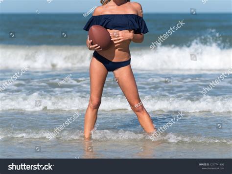 Gorgeous Model Bikini Holding Football Clearwater Stock Photo