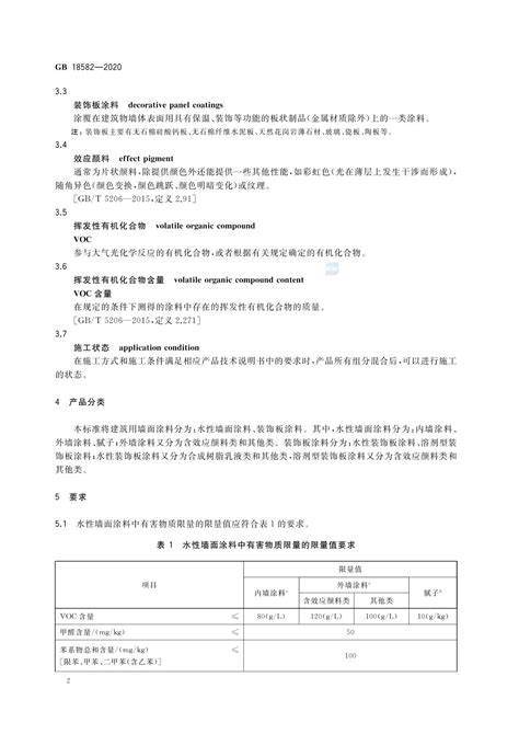 Gb 18582 2020 《建筑用墙面涂料中有害物质限量》 检测标准【南北潮商城】