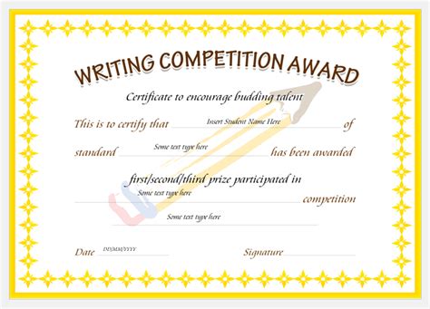 Writing Competition Award Certificates Professional Certificate Templates