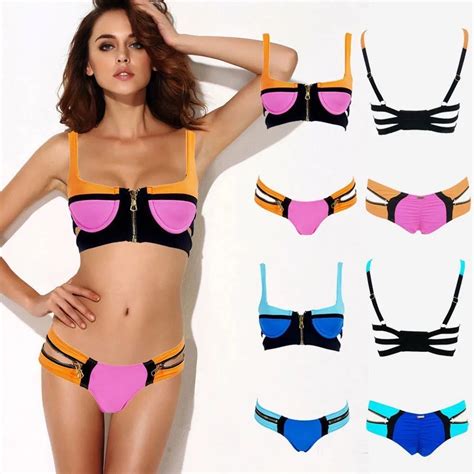 2015 Hot Sexy Womens Beachwear Bandage Bikinis Set Retro Push Up Top Skimpy Bikini Bottom