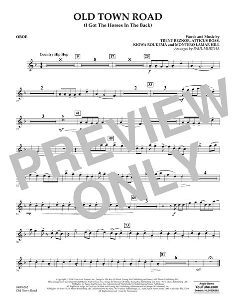 Old Town Road Arr Paul Murtha Oboe Sheet Music Lil Nas X Feat Billy Ray Cyrus Concert Band