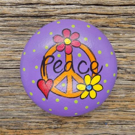 Peace Hand Painted Rock Decorative Accent Stone Etsy Hand Painted