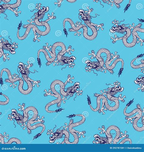 Seamless Pattern With Classic Japanese Dragons Stock Vector