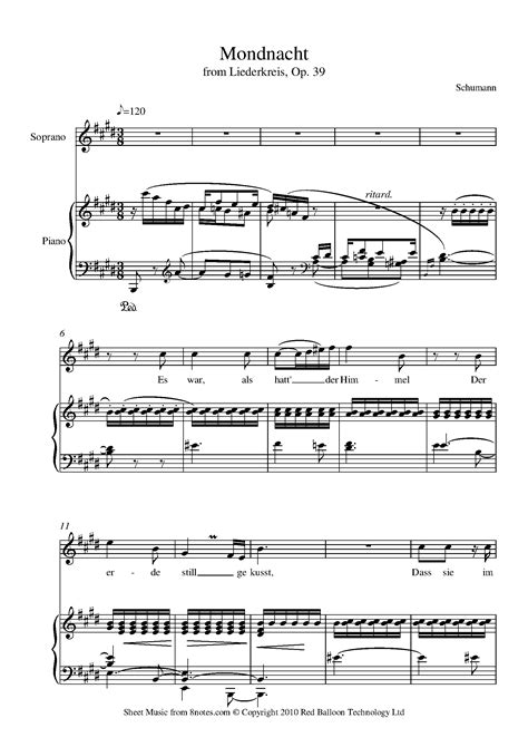 Schumann Mondnacht From Liederkreis Op 39 Sheet Music For Voice