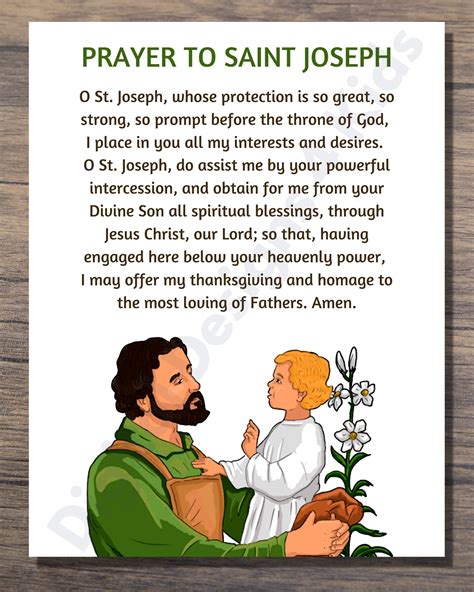 Prayer to Saint Joseph Printable for Kids, Catholic Prayer Print - Etsy
