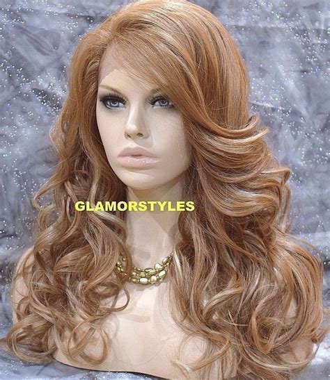 Long Wavy Light Auburn Bleach Blonde Mix Full Lace Front Wig Heat Ok Hair Piece Layered Wedding