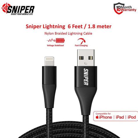 Jual Sniper Cable Nylon Braided Lightning Feet M Black Shopee