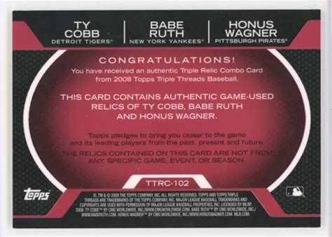 Ty Cobb Babe Ruth Honus Wagner Topps Triple Threads Ttrc Picclick Ca