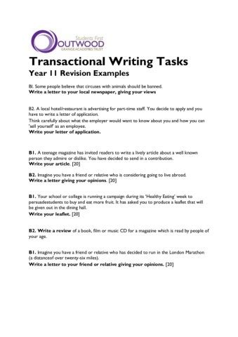 Transactional Writing Tasks To Practice Gcse English Language