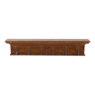 Rustic Mahogany Brown Wood Six Hook Hanging Coat Rack Traditional