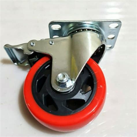 Jual Roda Troli Pu Merah Double Bearing Medium Duty 4 Inch Rem