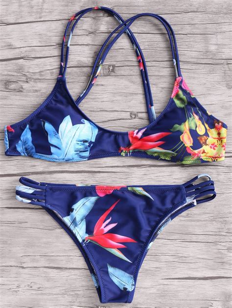 Off Trendy Floral Print Spaghetti Strap Women S Bikini Set