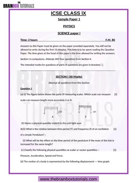 Icse Class 9 Physics Sample Paper 2020 Example Papers