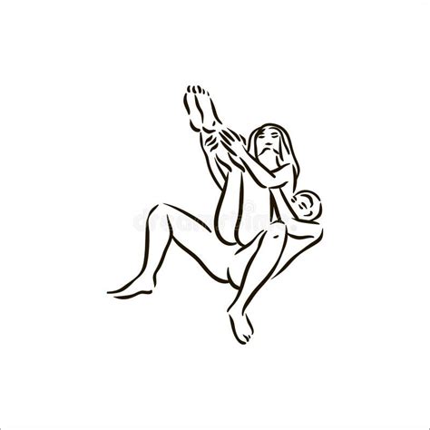 Vector Hand Drawn Kama Sutra Sex Pose Man And Woman In Love Illustration On White Background