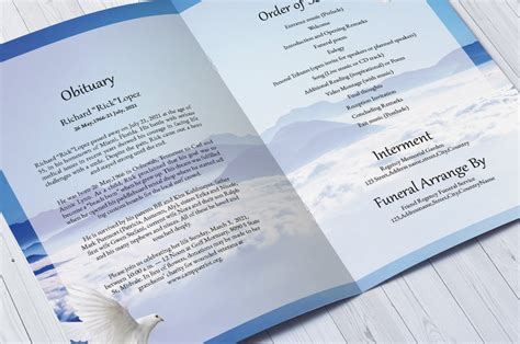 Heaven Dove Funeral Program Template Obituary Template Etsy