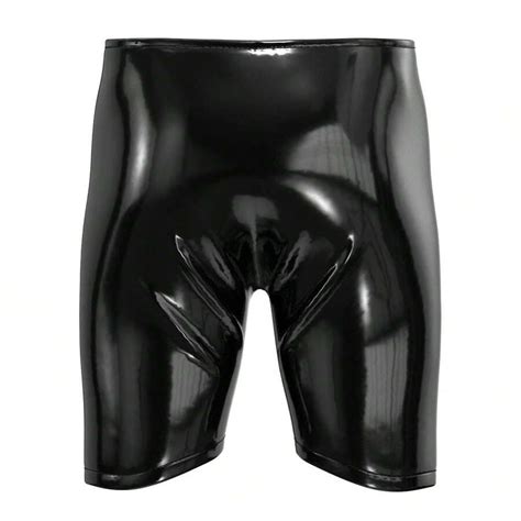 Syhzlz Men Sexy Open Crotch Leather Boxer Erotic Below Underwear Exposed Fetish Hot Short