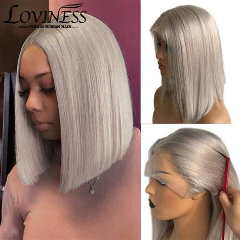 Perruque Bob Lace Front Wig Remy brésilienne naturelle cheveux lisses