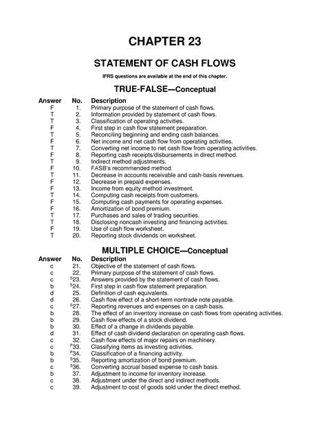 Statement Of Cash Flows Testbank Chapter 23 Statement Of Cash Flows Ifrs Questions Are