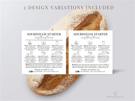 Sourdough Starter Care Instructions, Sourdough Starter Care Card