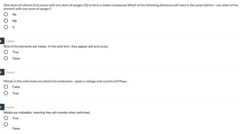 Solved One atom of calcium (Ca) reacts with one atom of | Chegg.com