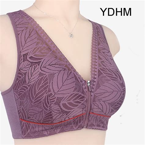 Women Front Zipper Bra Butang Depan Plus Size Bralette Large Lingerie Grandmother S