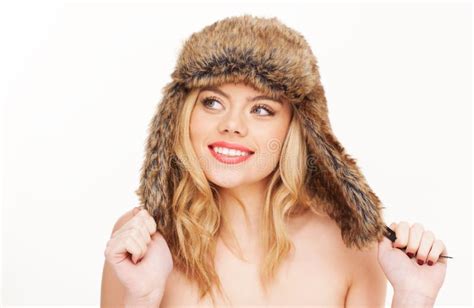 Naked Blonde Woman In Fur Hat Stock Photo Image Of Natural Portrait