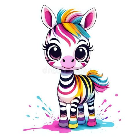 Colorful Cute Zebra Kawaii Style Paint Splash Generated By Ai Stock