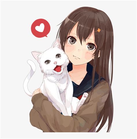 Brown Hair Anime Catgirl Drawing Anime Girl With Cat Png 541x750