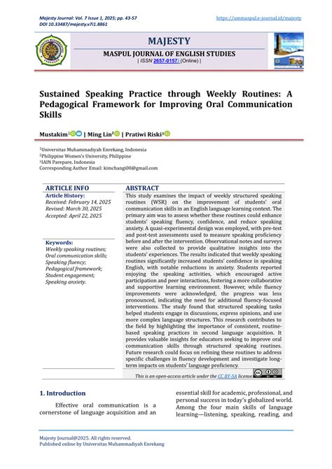 (PDF) Sustained Speaking Practice through Weekly Routines: A ...