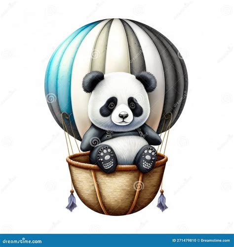 Cute Panda In A Hot Air Balloon Generative AI Stock Illustration Illustration Of Balloon