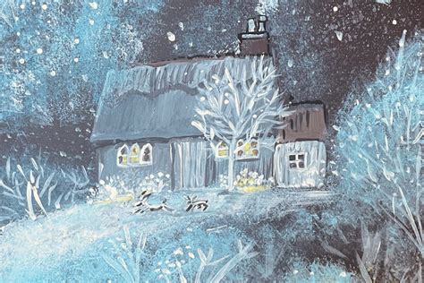 Winter Cottage Painting on Paper – www.libraryarts.com