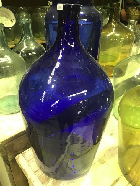 Vintage Industrial European Demijohn Bottles 1810 Blue Fossil