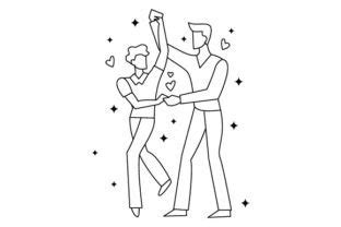 Romantic Same Sex Couple Dancing Line Art Svg Cut File By Creative